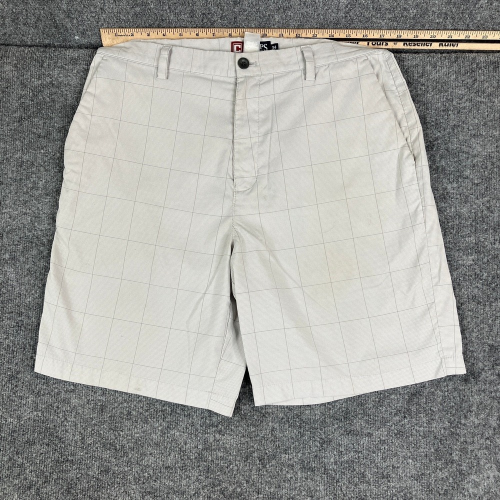 Chaps Shorts Mens Size 34 Beige Plaid Casual Golf Flat Front Stretch Classic Fit